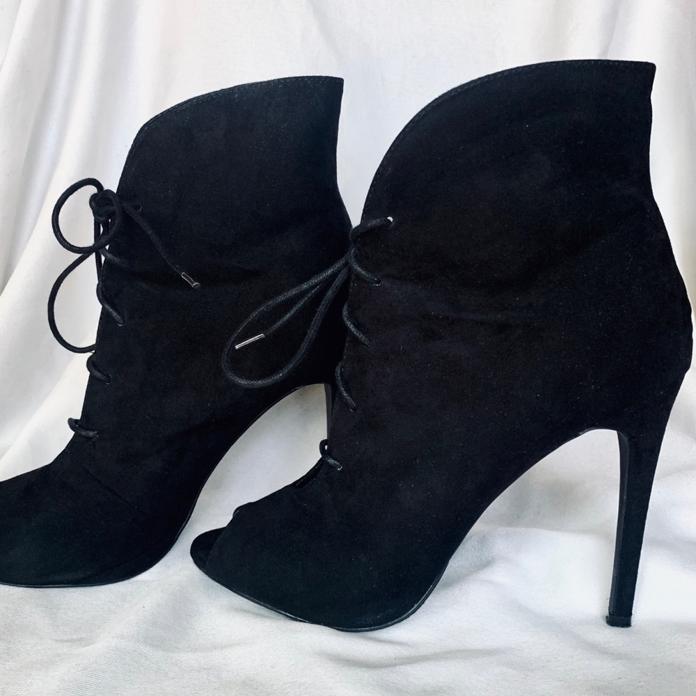 Lace up faux suede ankle booties